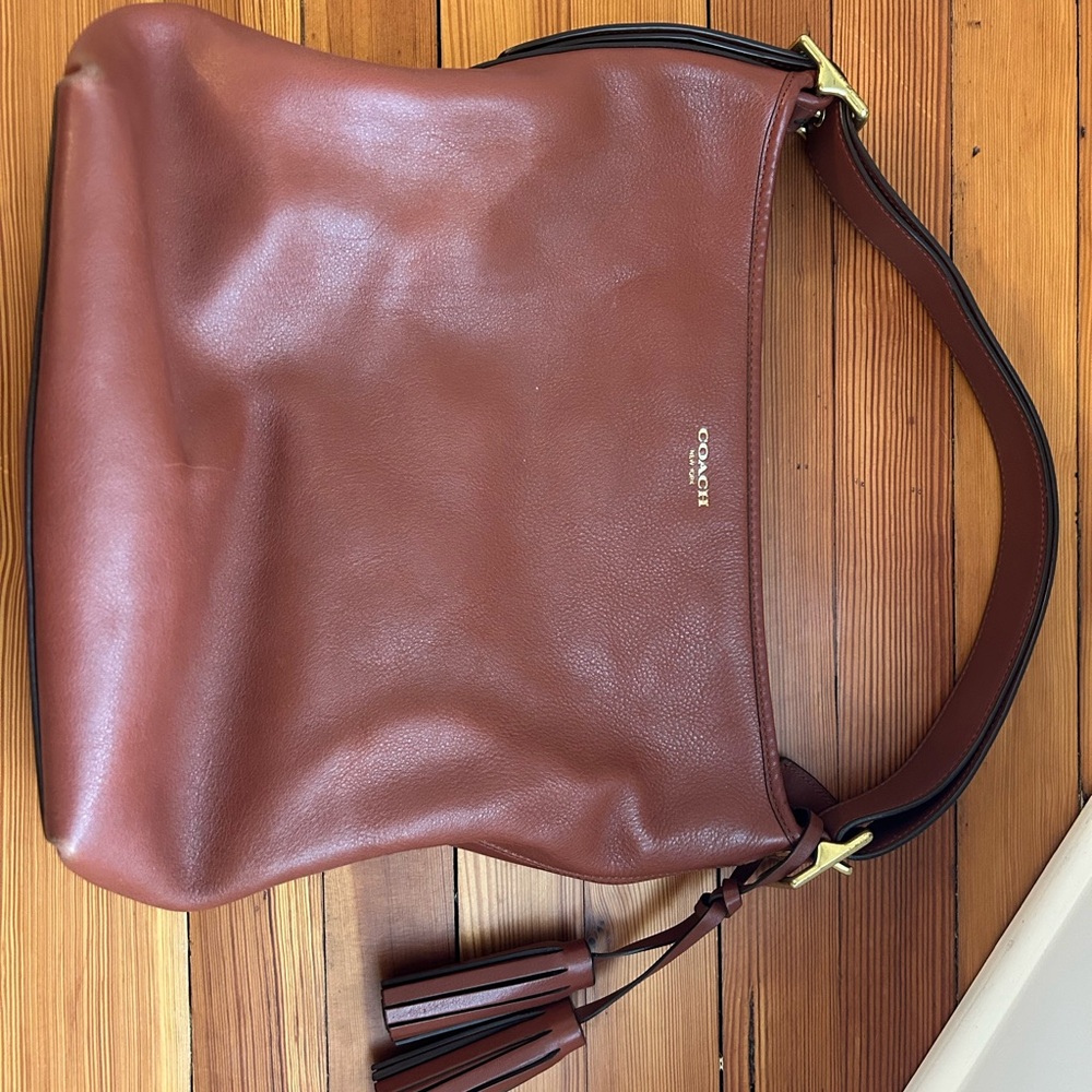 Coach Brown Leather Hobo Bag with Tassel Detail
